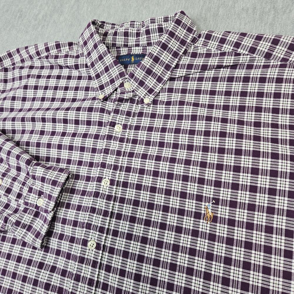 Ralph Lauren Shirt Mens 3XB Purple Plaid Button Down Long Sleeve Flesh Pony